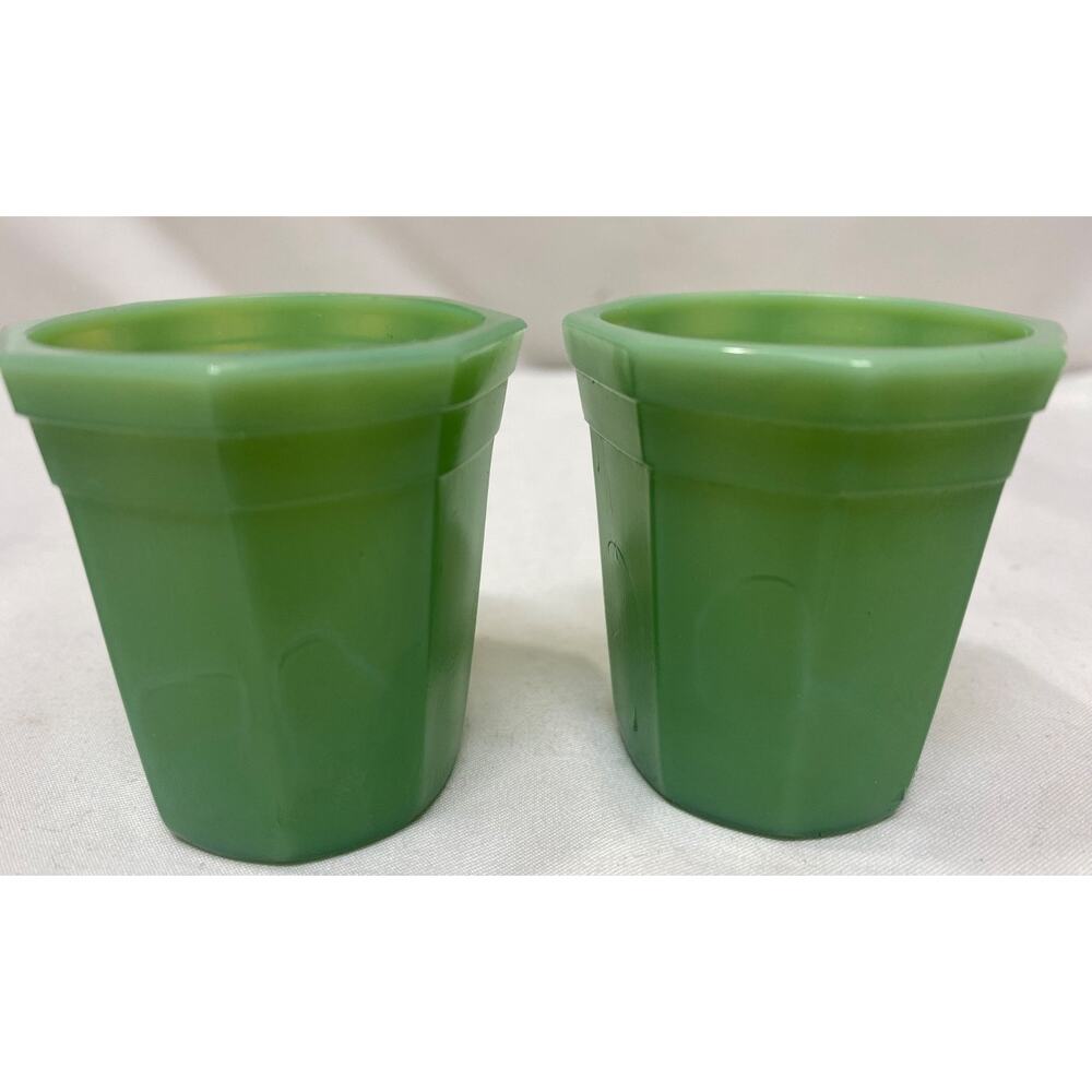 1940s AKRO Slag Agate Glass Child's Set of Two 2" Green Tumblers
